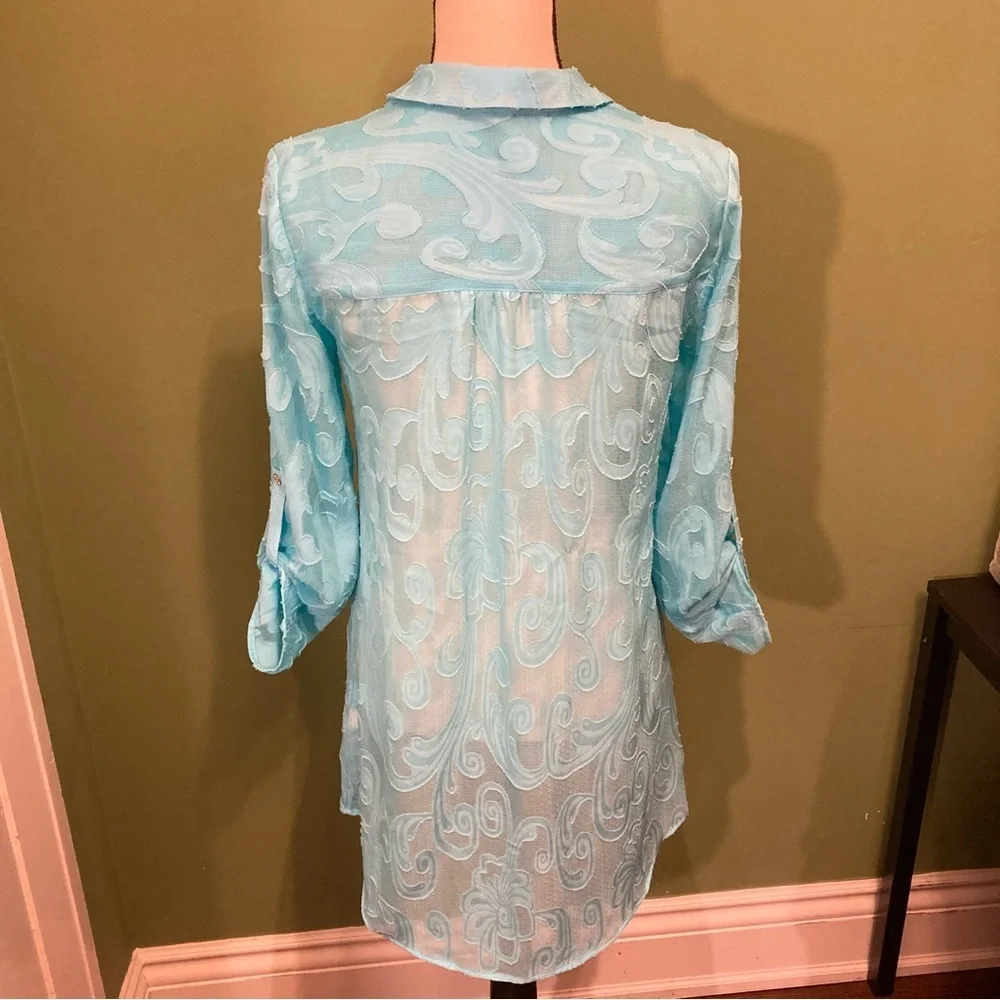 Lilly Pulitzer Light Blue Button-Down Sheer Shirt- - Picture 3 of 9